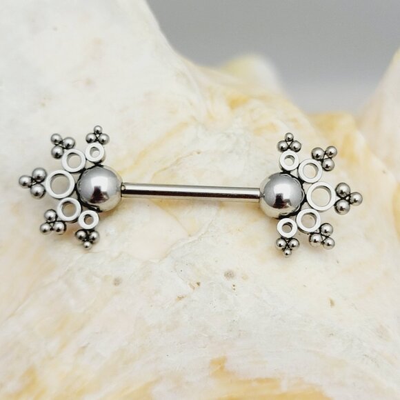 Pair NWT Decorative Ball Ends nipple bars 14G externally threaded stainless stee - Picture 1 of 2
